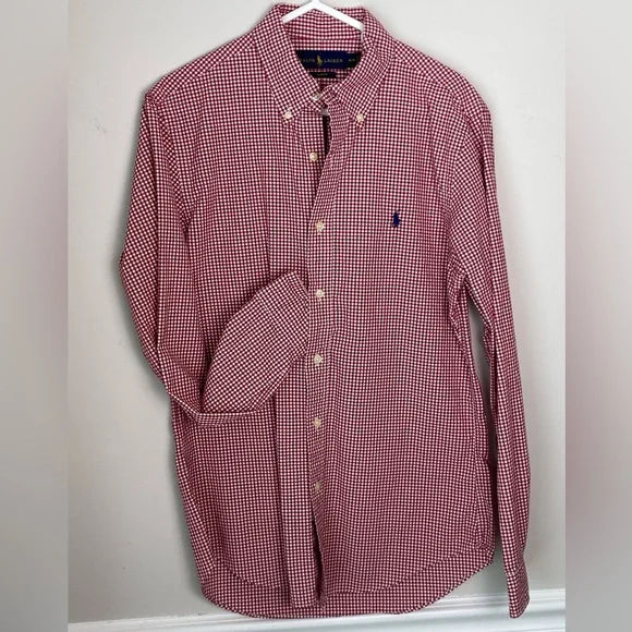 Ralph Lauren Slimfit Red Gingham Check Button Down Shirt Medium Polo Logo Cotton - Picture 6 of 6